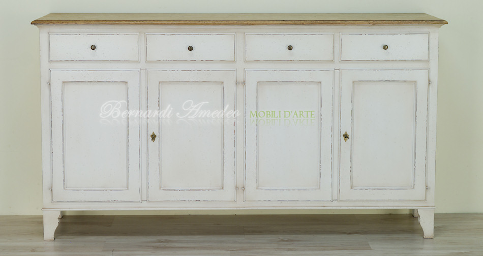 Cassettiera shabby chic pino massello bianco e top color noce