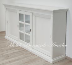 Credenza da soggiorno in legno con 3 ante scorrevoli a vetro finitura bianco