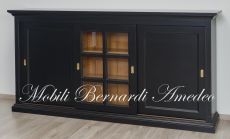 Credenza con 3 ante scorrevoli finitura laccata nero anticato e tinta legno chiaro