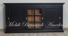 Credenza con 3 ante scorrevoli finitura laccata nero anticato e tinta legno chiaro