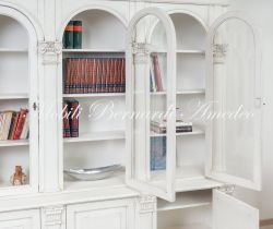 Libreria Classica 3 Archi Ante Vetro Bianco Anticato Shabby 05